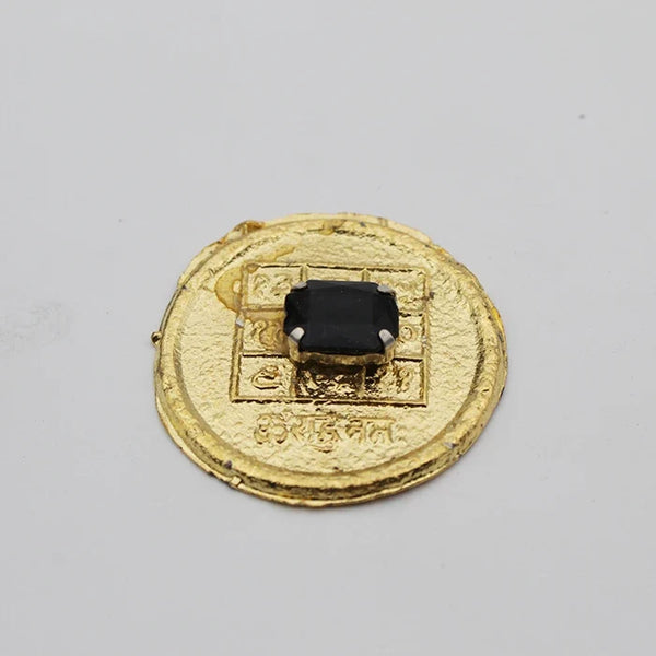 Effective Rahu Yantra Plate For Home Business Good Luck,Original Rahu Yantra Golden Plated Black Color Stone Set For Pooja vastu Circular Shape Yantram