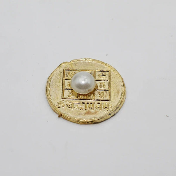 Shree Chandra Yantra With Moti Pearl Stone Gold Plated For Pooja,Original Chandrakanta Stone Vastu For Wallet,Moon White Yantra Stone Business Good Luck