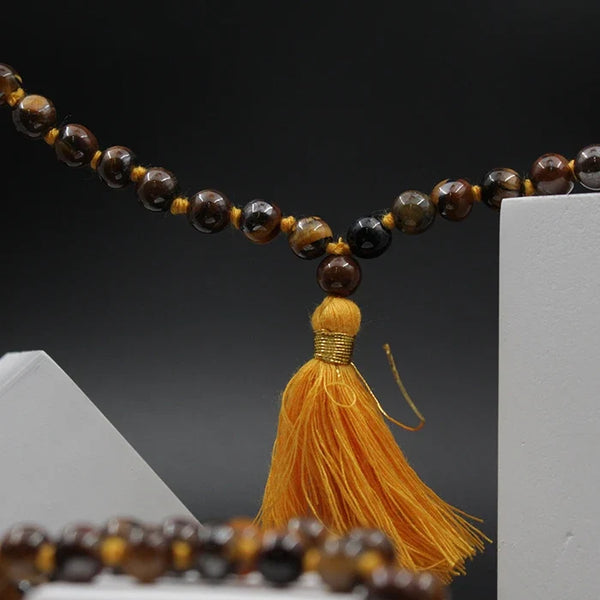 Tiger Eye Mala 108 Beads Original, Tiger Eye Stone Mala For Men And Women, Tibetan Buddha Prayer Mala Rosary, Natural Reiki Feng-Shui Mala Necklace