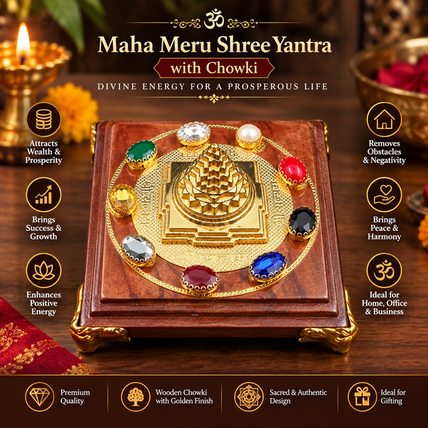 Maha Meru Shree Yantra with Chowki,Meru Yantra for Puja & Spiritual Practice