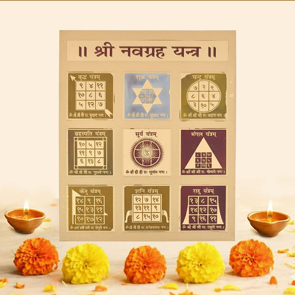 Original Small Navgrah Gold Plated Copper Yantra