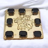 Energized Rahu Yantra Plate For Home Business Good Luck,Original Rahu Yantra Golden Plated Black Color Stone Set For Pooja vastu With Square Shape Box
