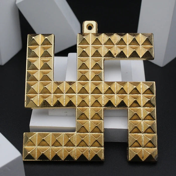 Copper Swastik Pyramid Vastu Yantra for Door Entrance, Golden Swastik Pyramid for Home Office Shop Factory, Mandir, Religious Holy Swastik for Positivity, Prosperity and Success