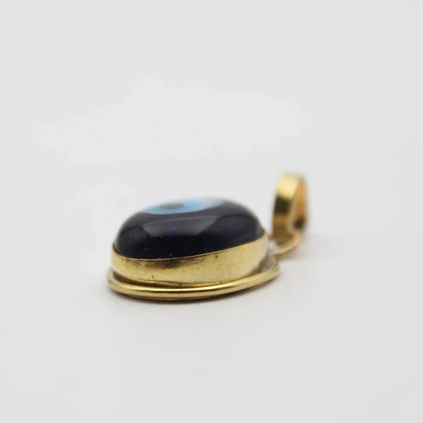 Golden Evil Eye Pendant for Men and Women, Energized Blue Nazar Suraksha Kavach Mini Locket for Protection, Best Oval Shape Evil Eye Amulet (1 pcs, Without Chain)