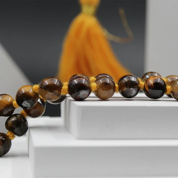 Tiger Eye Mala 108 Beads Original, Tiger Eye Stone Mala For Men And Women, Tibetan Buddha Prayer Mala Rosary, Natural Reiki Feng-Shui Mala Necklace