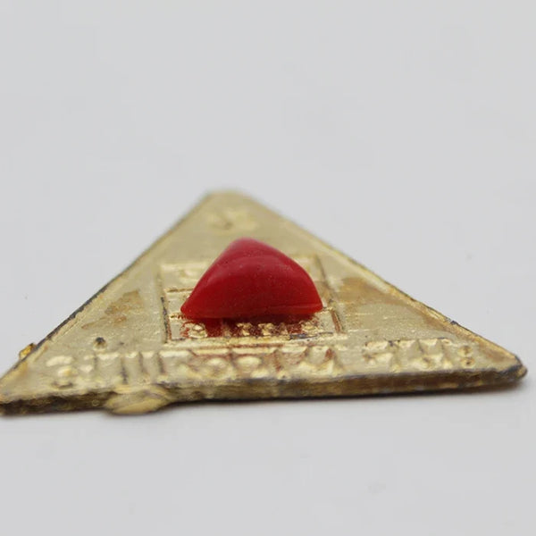 Small Size Triangular Mangal Yantra Stone For Home,Original Copper Plated Yantram For Wallet,Natural Moonga Italian Red Coral Stone,Mangal Magalik Dosh Nivaran