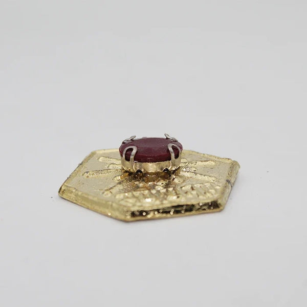 Golden Surya Yantra Stone For Home Vastu,Original Shree Surya Yantra Hexagon Plate With 1 Red Stone Gold Plated For Pooja,Pure Copper Surya Yantram For Good Luck
