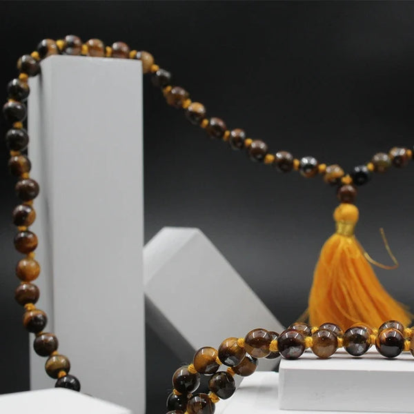 Tiger Eye Mala 108 Beads Original, Tiger Eye Stone Mala For Men And Women, Tibetan Buddha Prayer Mala Rosary, Natural Reiki Feng-Shui Mala Necklace