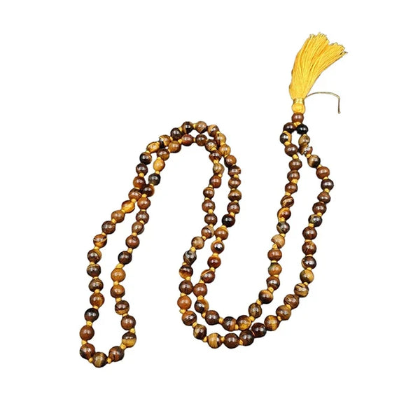 Tiger Eye Mala 108 Beads Original, Tiger Eye Stone Mala For Men And Women, Tibetan Buddha Prayer Mala Rosary, Natural Reiki Feng-Shui Mala Necklace