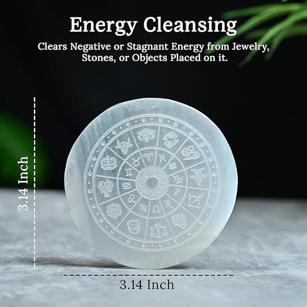 Selenite Charging Plate with Zodiac Signs