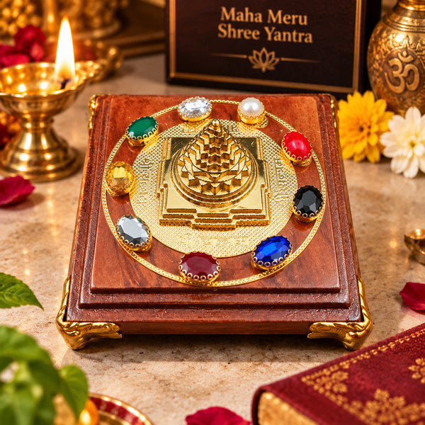 Maha Meru Shree Yantra with Chowki,Meru Yantra for Puja & Spiritual Practice