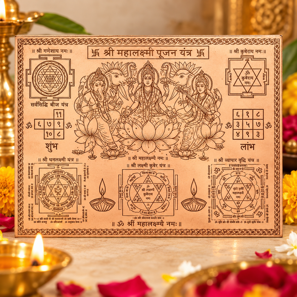 Shri Mahalaxmi Pujan Yantra | Pure Copper Lakshmi Yantra | Dharmsaar
